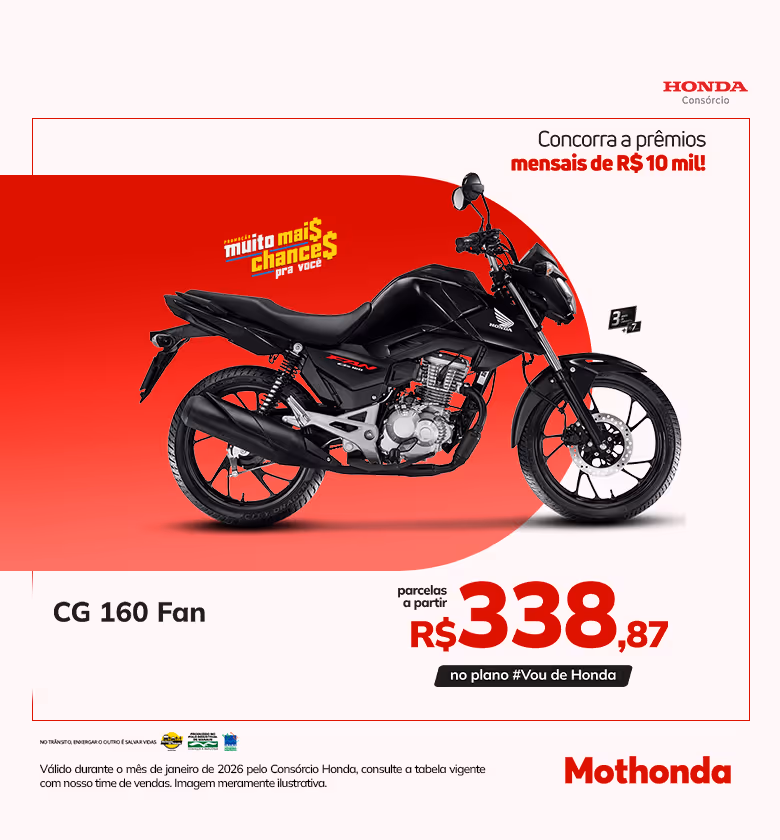 Banner Janeiro 2026 Mothonda Consórcio CG 160 Fan