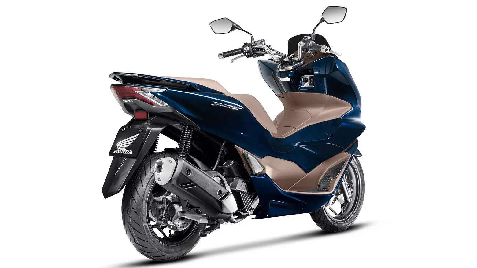 PCX azul vista lateral traseira direita